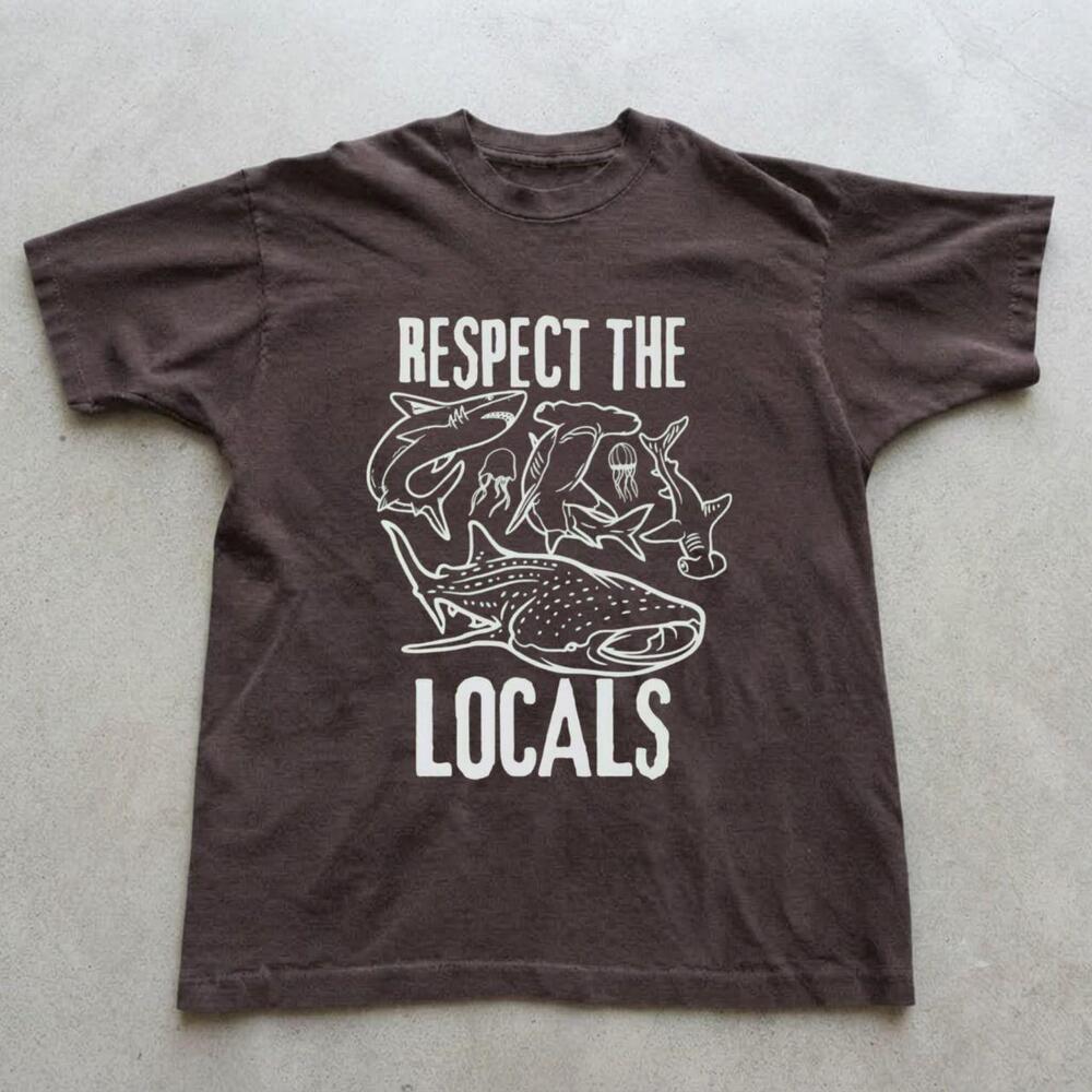 Respect The Locals Shark Graphic Brown T-shirt